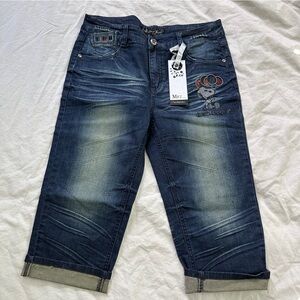 Embroidered Blue Denim Jeans Y2K